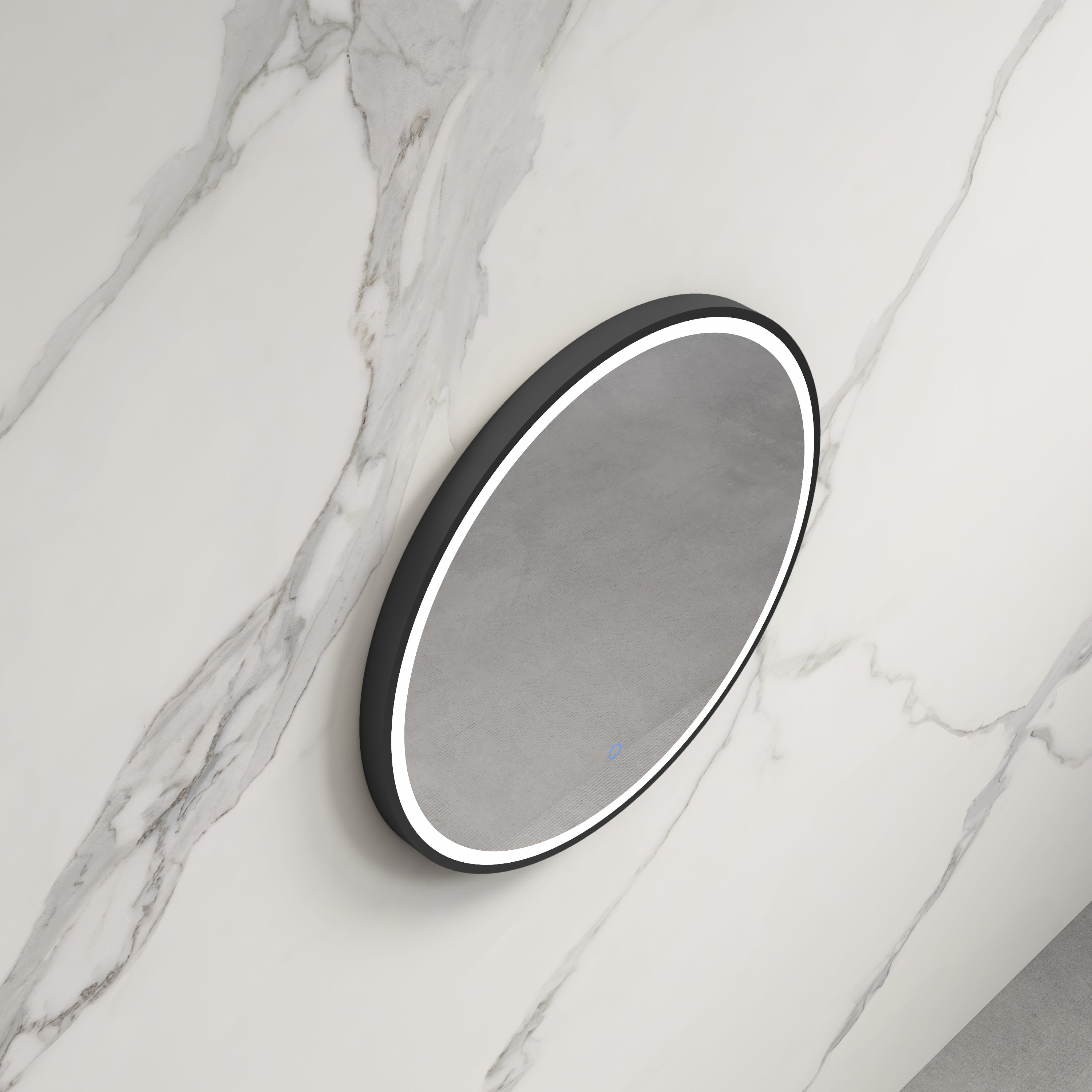 INFINITY HAMILTON ROUND LED MIRROR WITH BLACK ALUMINIUM FRAMED TRIO COLOUR 600X600MM