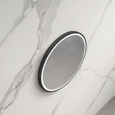 INFINITY HAMILTON ROUND LED MIRROR WITH BLACK ALUMINIUM FRAMED TRIO COLOUR 600X600MM