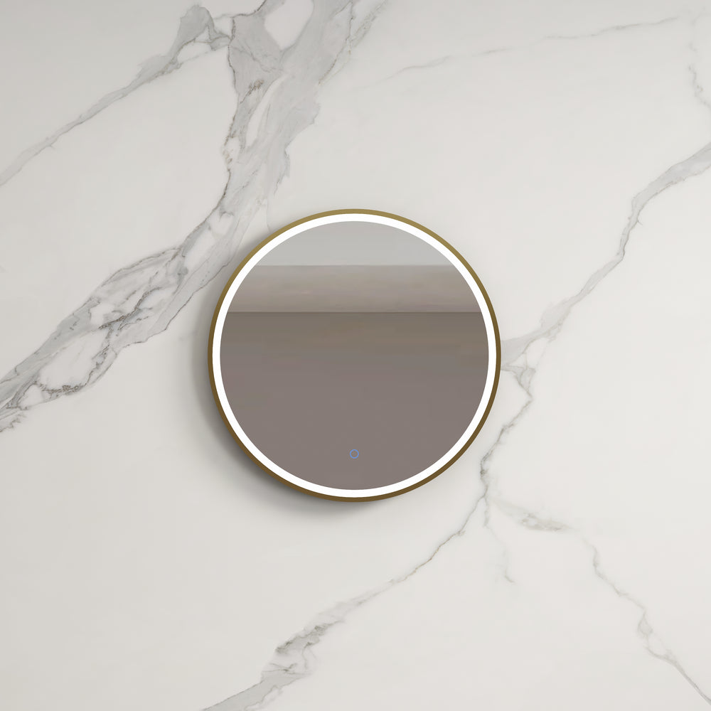 INFINITY HAMILTON ROUND LED MIRROR WITH GOLD ALUMINIUM FRAMED TRIO COLOUR 600X600MM