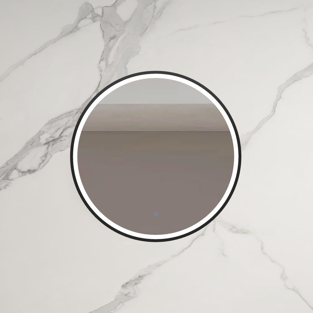 INFINITY HAMILTON ROUND LED MIRROR WITH BLACK ALUMINIUM FRAMED TRIO COLOUR 800X800MM