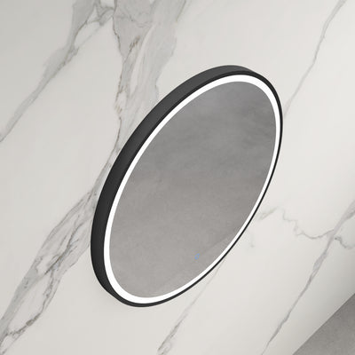 INFINITY HAMILTON ROUND LED MIRROR WITH BLACK ALUMINIUM FRAMED TRIO COLOUR 800X800MM