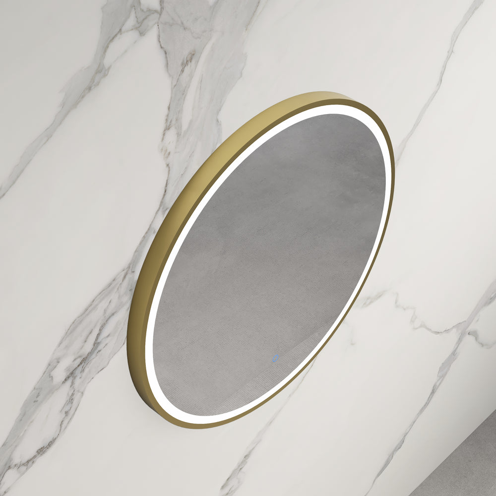 INFINITY HAMILTON ROUND LED MIRROR WITH GOLD ALUMINIUM FRAMED TRIO COLOUR 800X800MM
