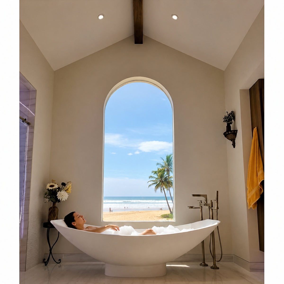 HAMMOCK MIRAGE SLIMLINE FREESTANDING BATHTUB ALABASTER 2000MM