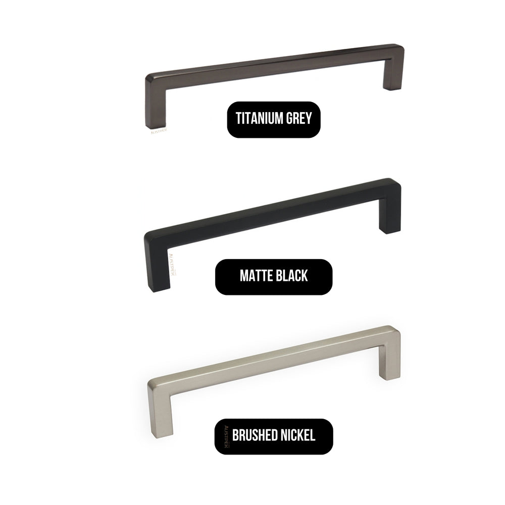 MODULR SQUARE HANDLE BRUSHED NICKEL (AVAILABLE IN 96MM, 128MM, 160MM, 192MM, 256MM, 320MM AND 416MM)
