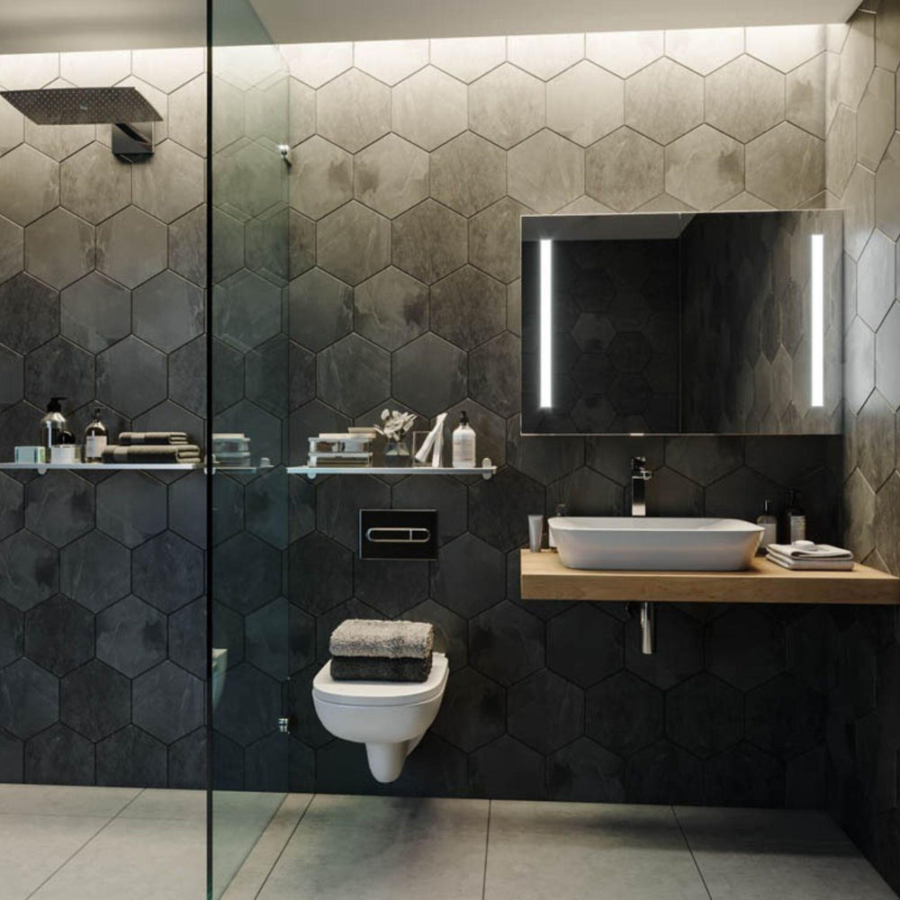 REMER AMBER SILVER LED SHAVING CABINET 900X700MM