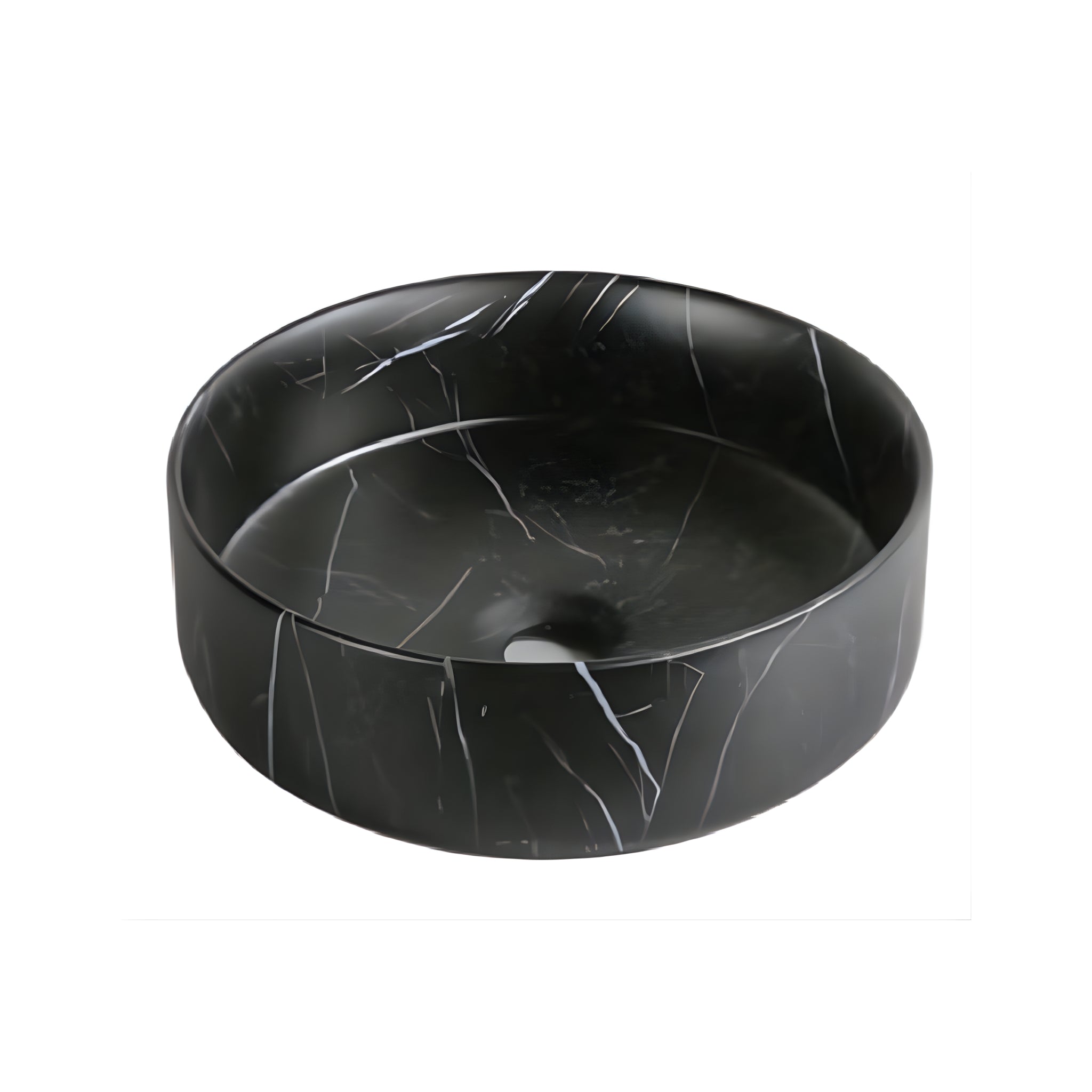 INFINITY ART BASIN CERAMIC MARBLE ROUND MATTE BLACK CARRARA 360MM