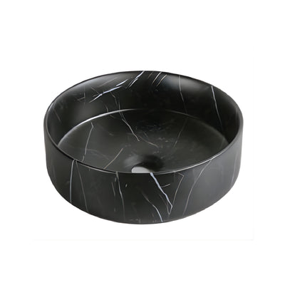 INFINITY ART BASIN CERAMIC MARBLE ROUND MATTE BLACK CARRARA 360MM