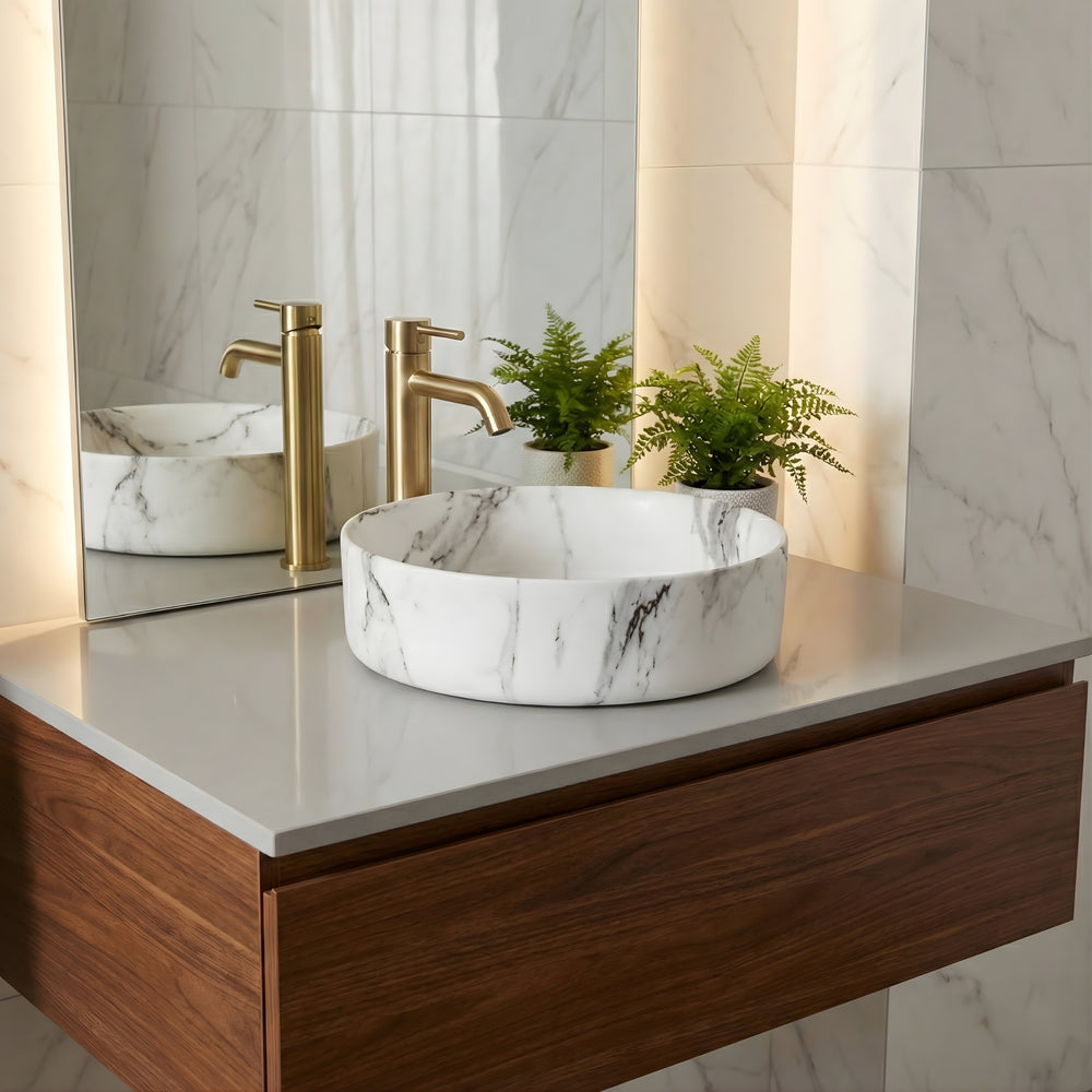INFINITY ART BASIN CERAMIC MARBLE ROUND MATTE CARRARA 360MM