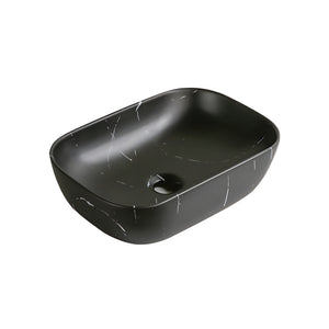 INFINITY ART BASIN CERAMIC MARBLE RECTANGULAR MATTE BLACK CARRARA 460MM