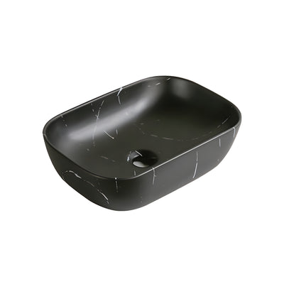 INFINITY ART BASIN CERAMIC MARBLE RECTANGULAR MATTE BLACK CARRARA 460MM