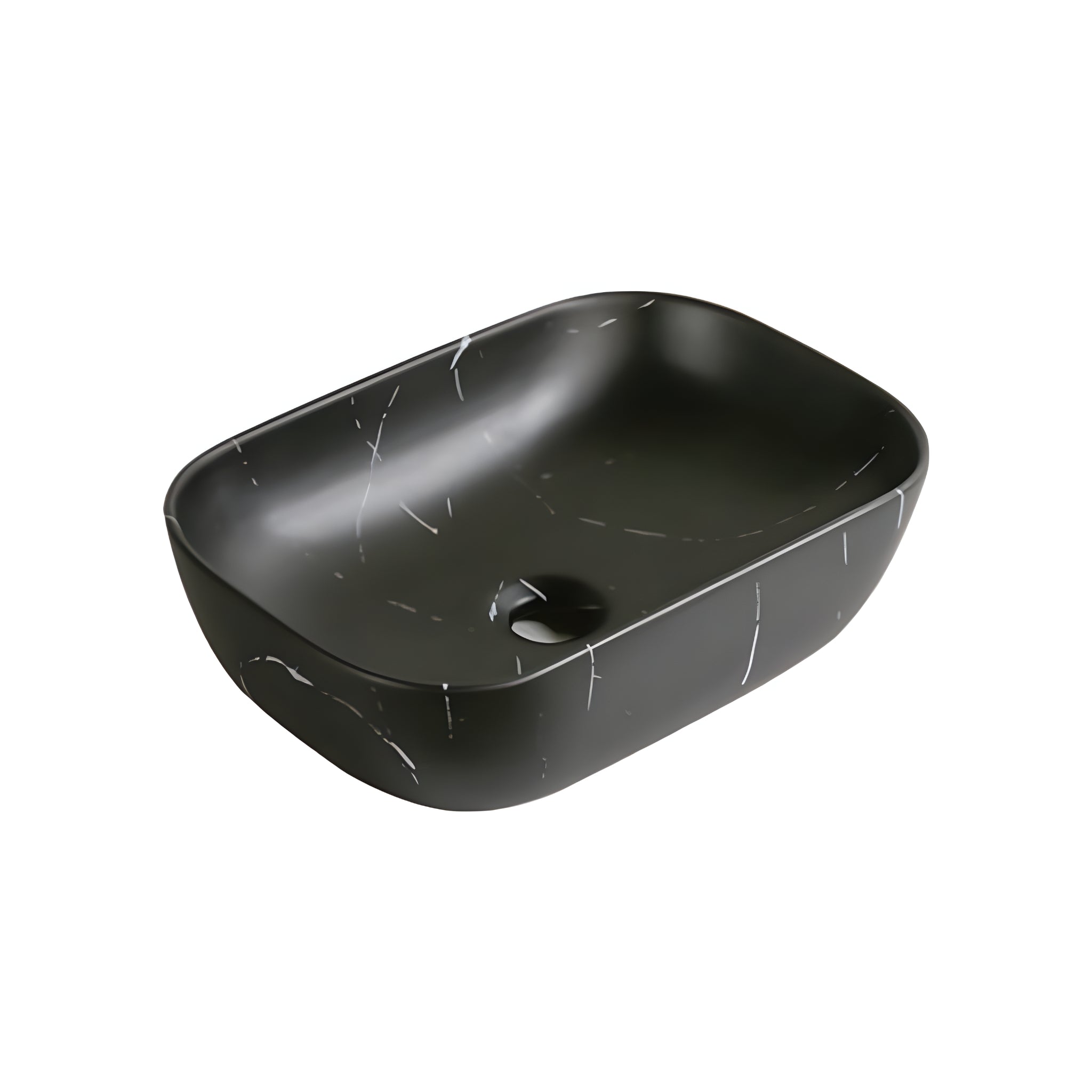INFINITY ART BASIN CERAMIC MARBLE RECTANGULAR MATTE BLACK CARRARA 460MM