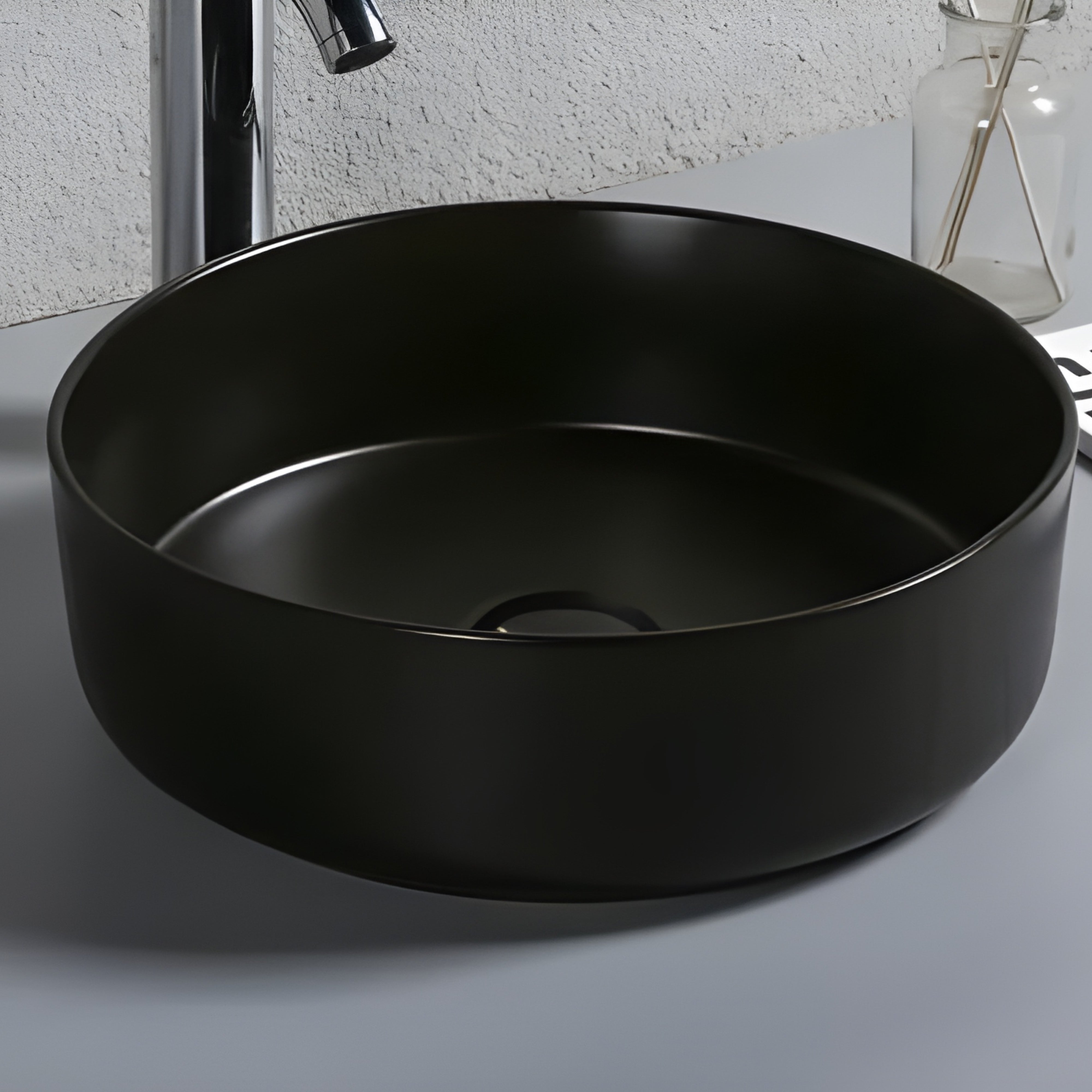 INFINITY ABOVE COUNTER CERAMIC BASIN ROUND MATTE BLACK 360MM