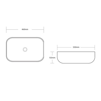 INFINITY ABOVE COUNTER CERAMIC BASIN RECTANGULAR MATTE WHITE 460MM