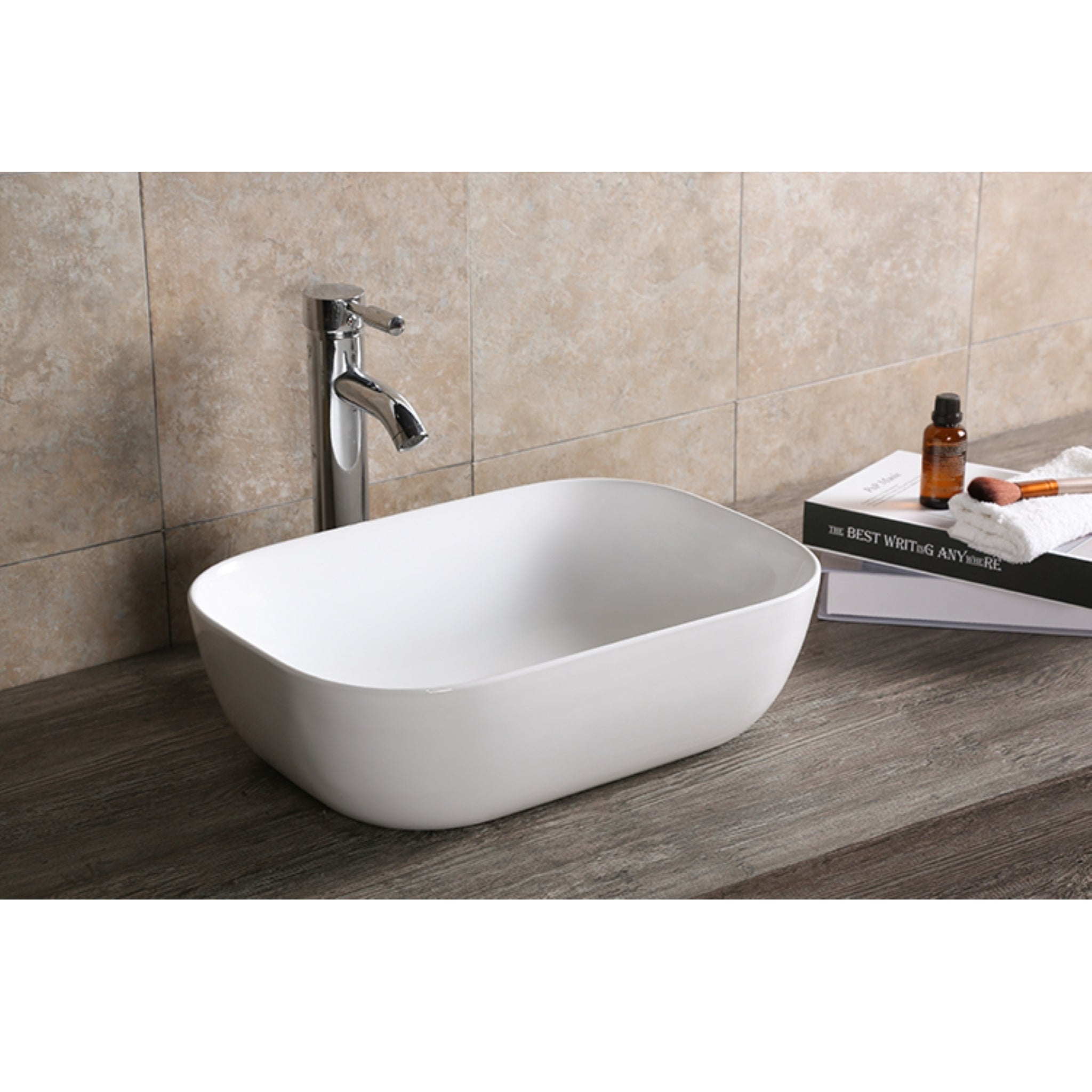 INFINITY ABOVE COUNTER CERAMIC BASIN RECTANGULAR GLOSS WHITE 460MM