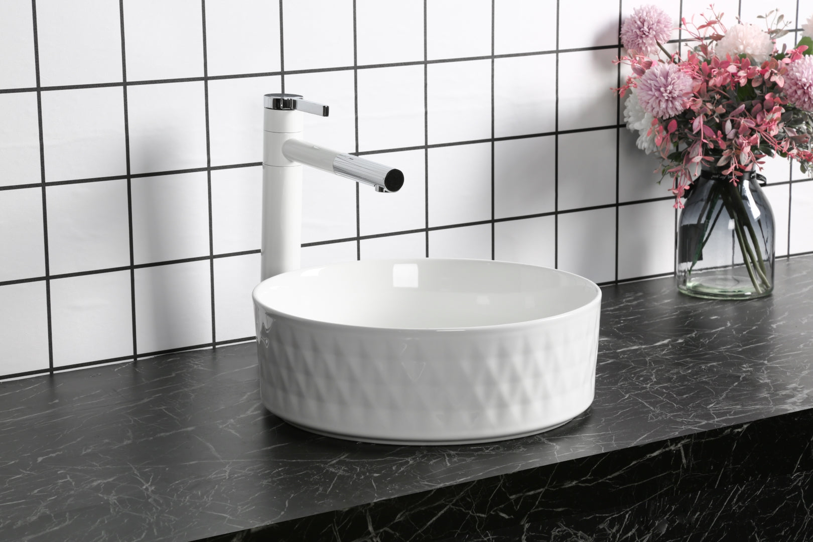 INFINITY CERAMIC BASIN ABOVE COUNTER ROUND GLOSS WHITE 360MM