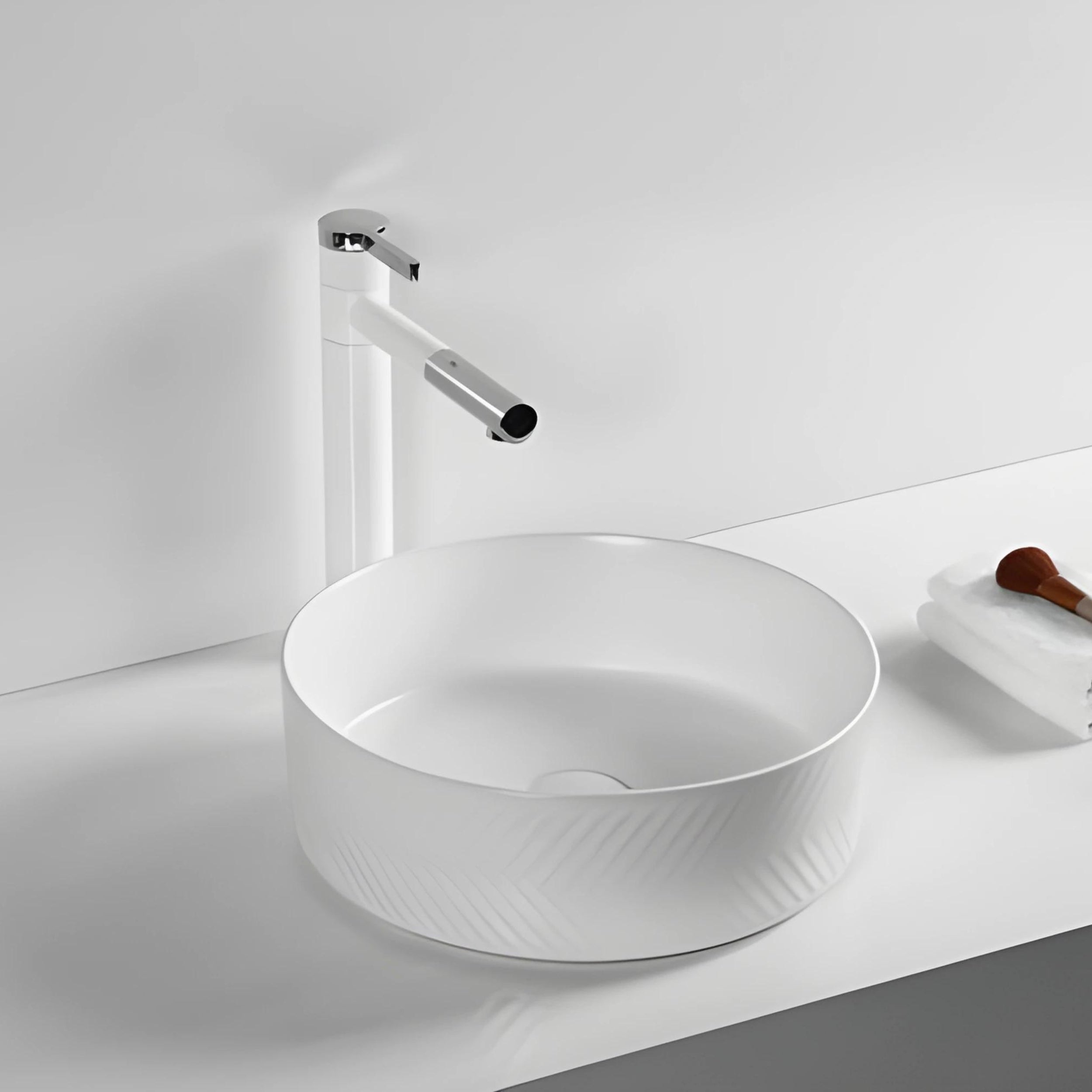 INFINITY ABOVE COUNTER CERAMIC BASIN ROUND MATTE WHITE 360MM