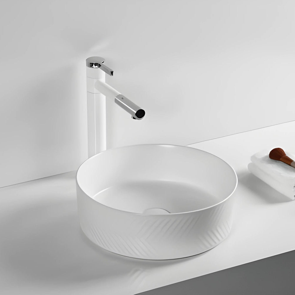 INFINITY ABOVE COUNTER CERAMIC BASIN ROUND MATTE WHITE 360MM
