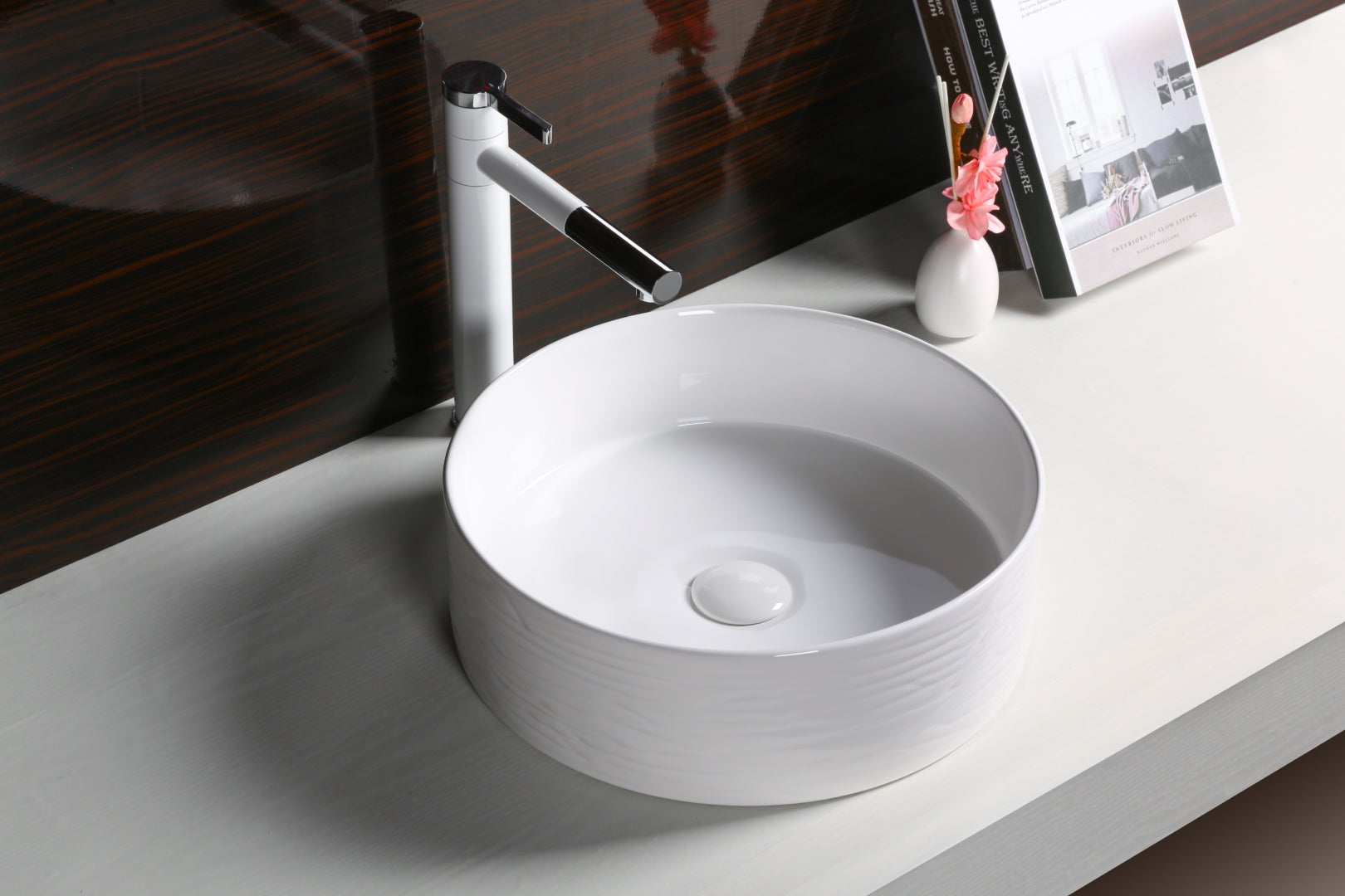 INFINITY CERAMIC BASIN ABOVE COUNTER ROUND GLOSS WHITE 400MM