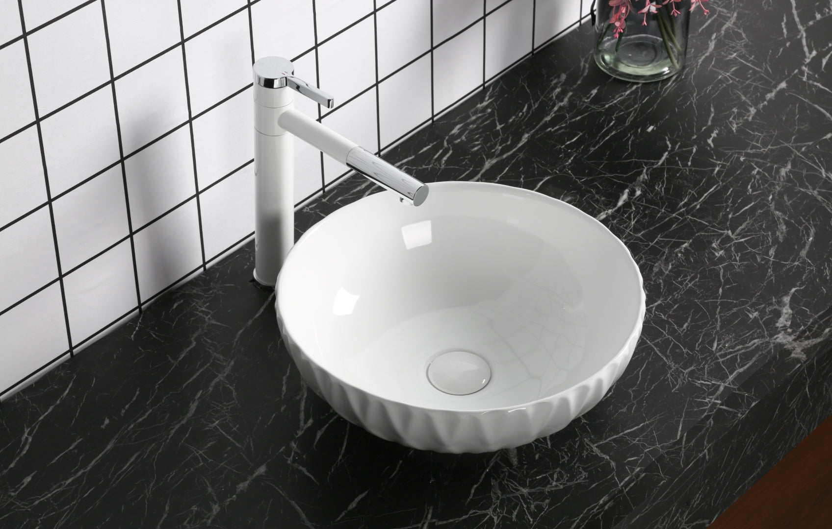 INFINITY CERAMIC BASIN ABOVE COUNTER ROUND GLOSS WHITE 400MM