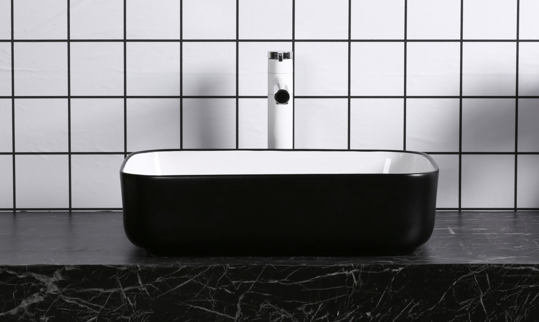 INFINITY ABOVE COUNTER BASIN RECTANGULAR GLOSS BLACK / WHITE 500MM