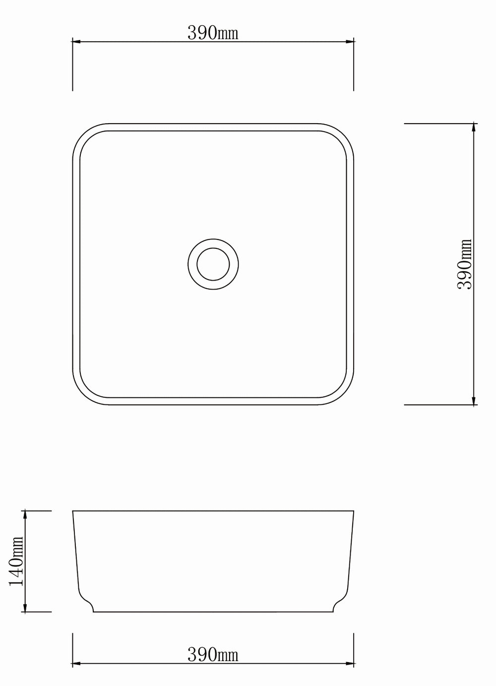 INFINITY ABOVE COUNTER BASIN SQUARE PORCELAIN 390MM