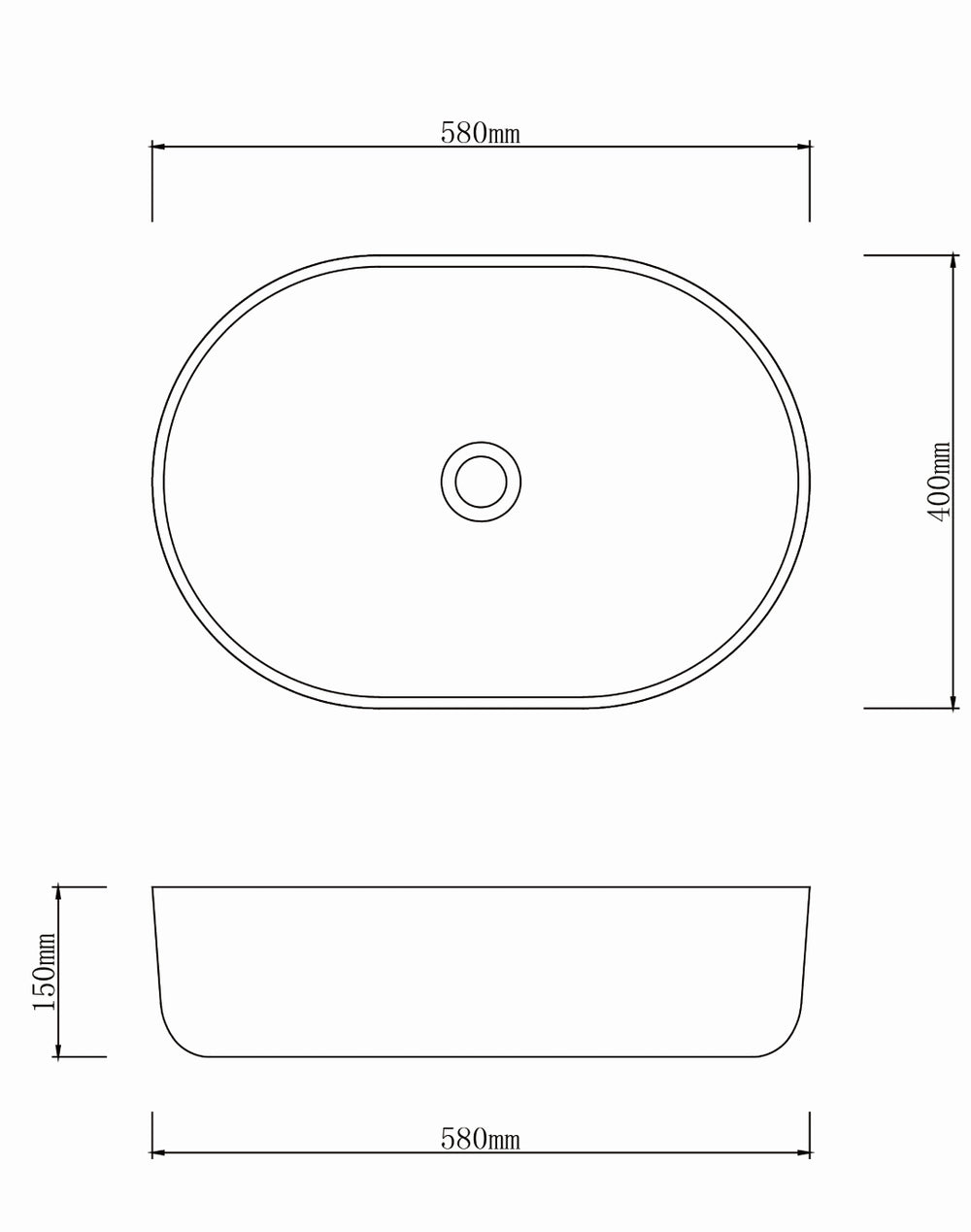 INFINITY ABOVE COUNTER BASIN OVAL PORCELAIN 580MM