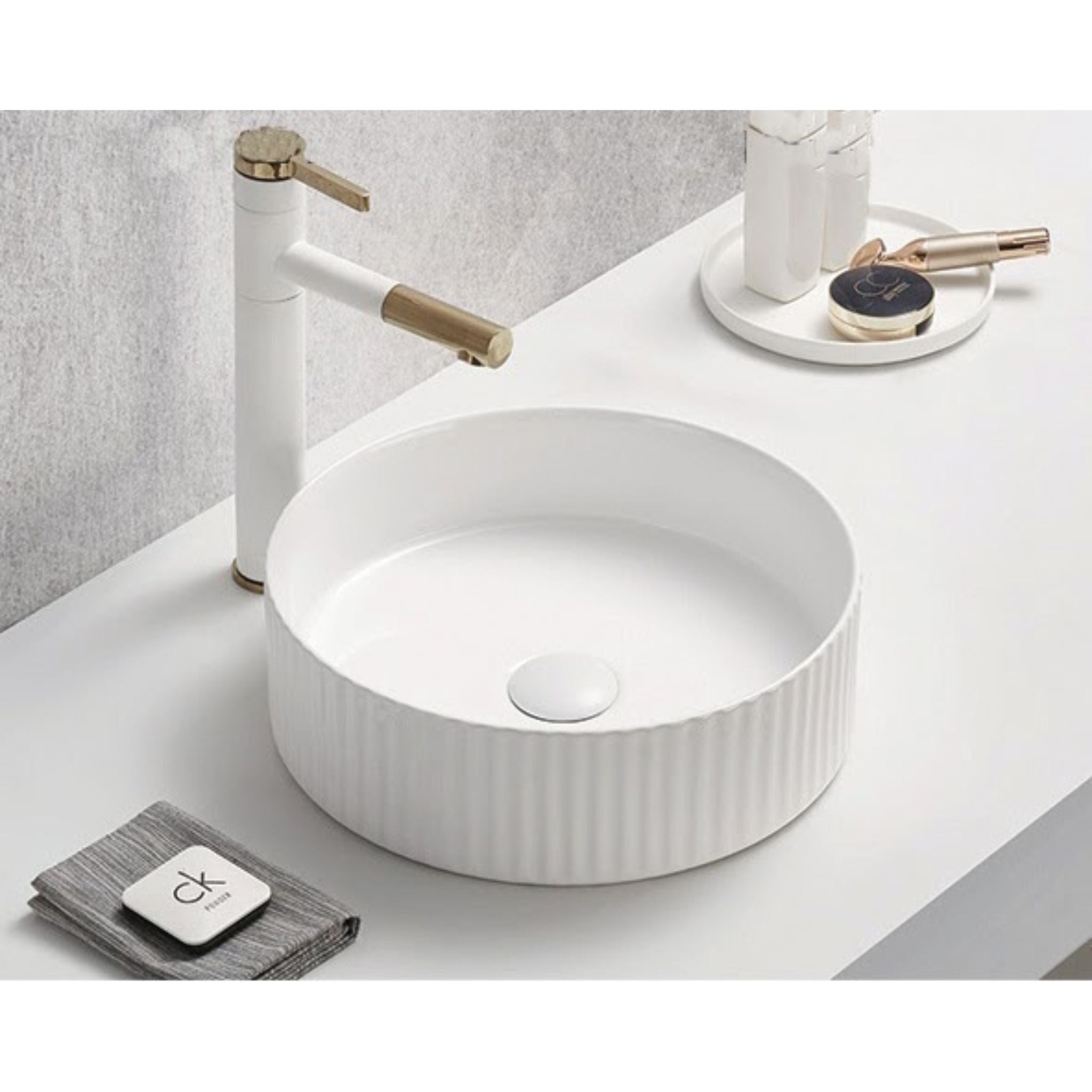 INFINITY ABOVE COUNTER CERAMIC BASIN ROUND MATTE WHITE 360MM