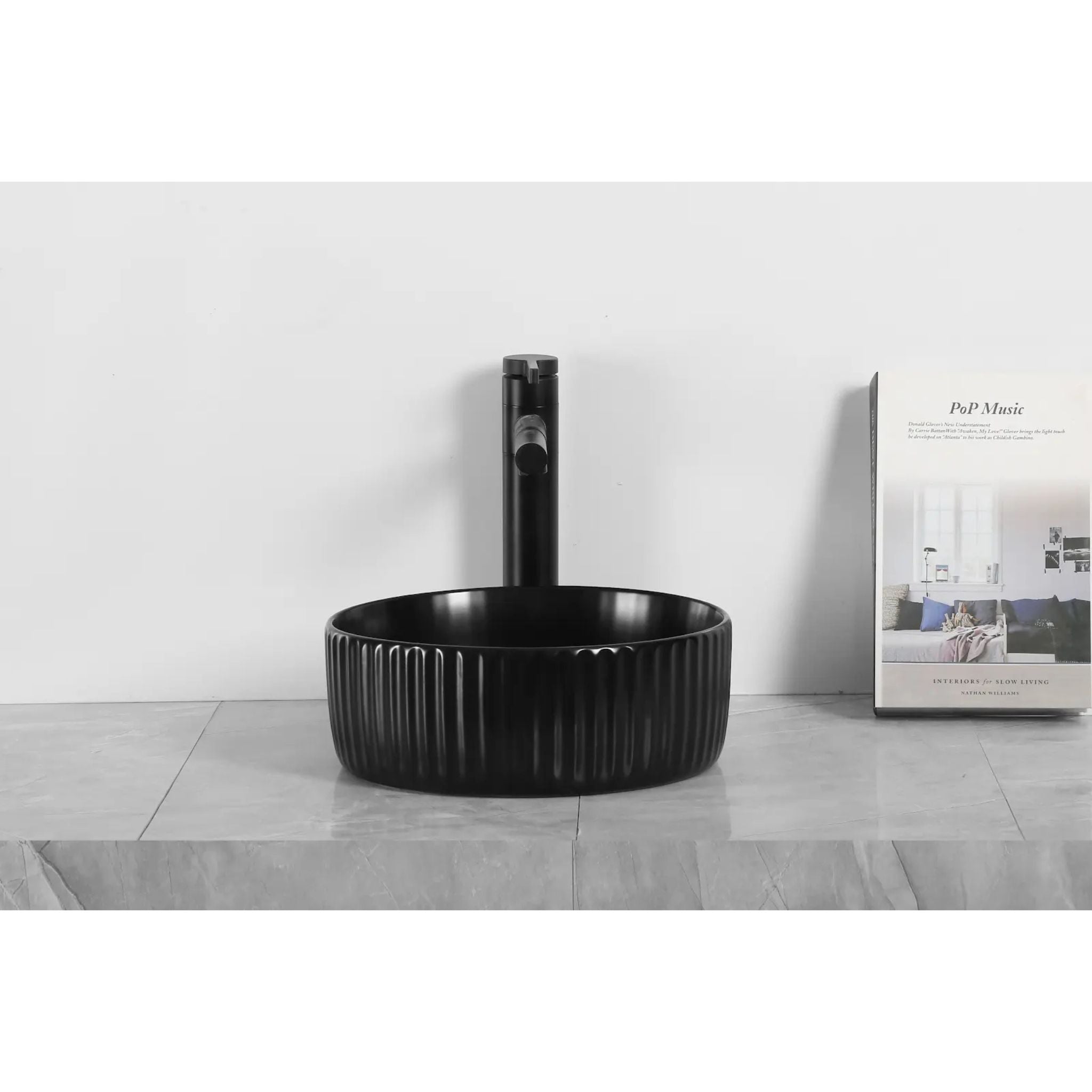 INFINITY ABOVE COUNTER CERAMIC BASIN ROUND MATTE BLACK 300MM