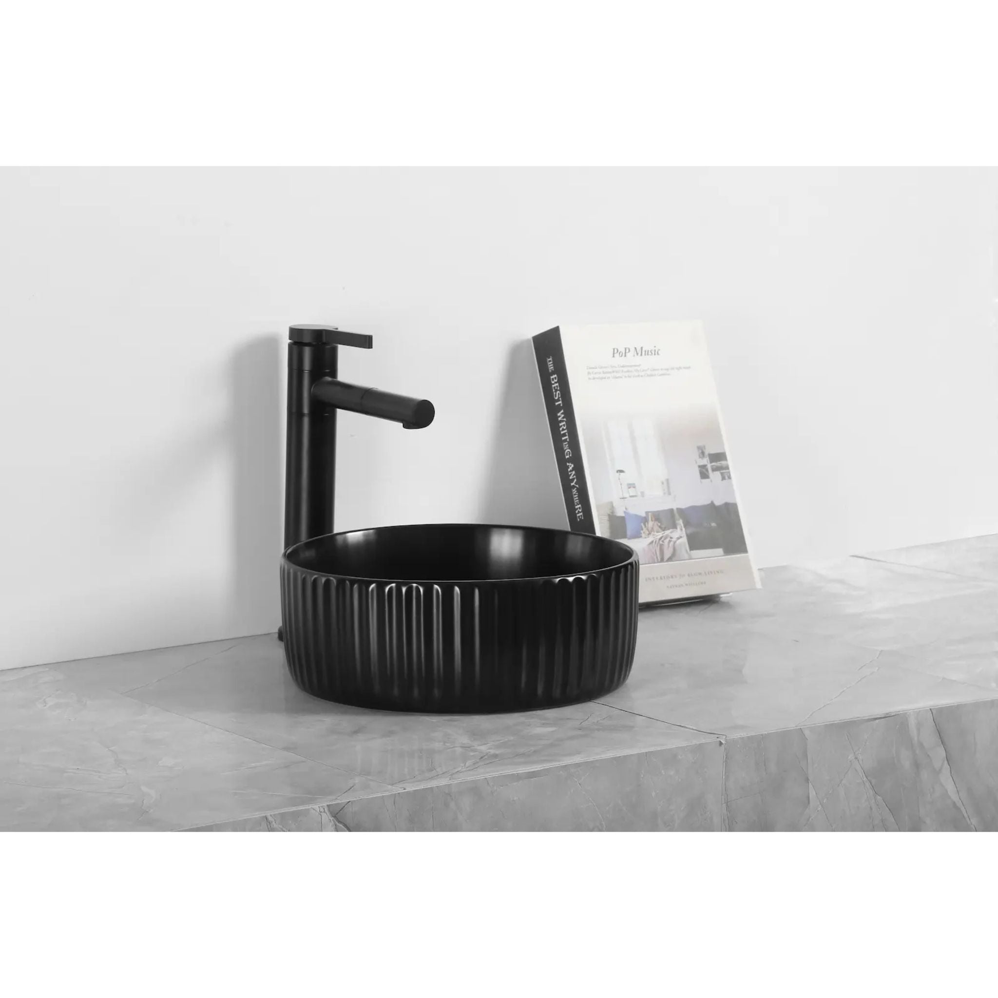 INFINITY ABOVE COUNTER CERAMIC BASIN ROUND MATTE BLACK 300MM