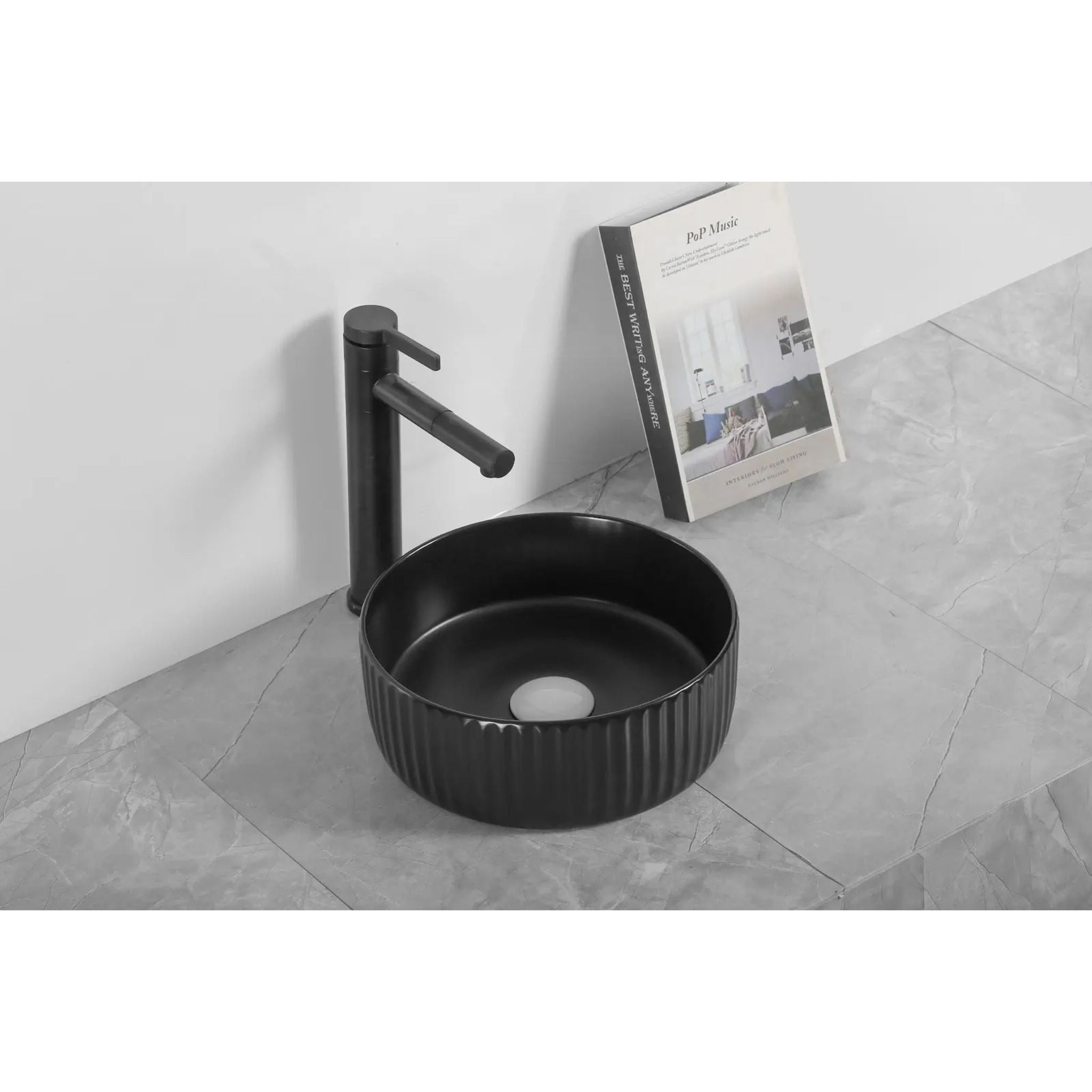 INFINITY ABOVE COUNTER CERAMIC BASIN ROUND MATTE BLACK 300MM