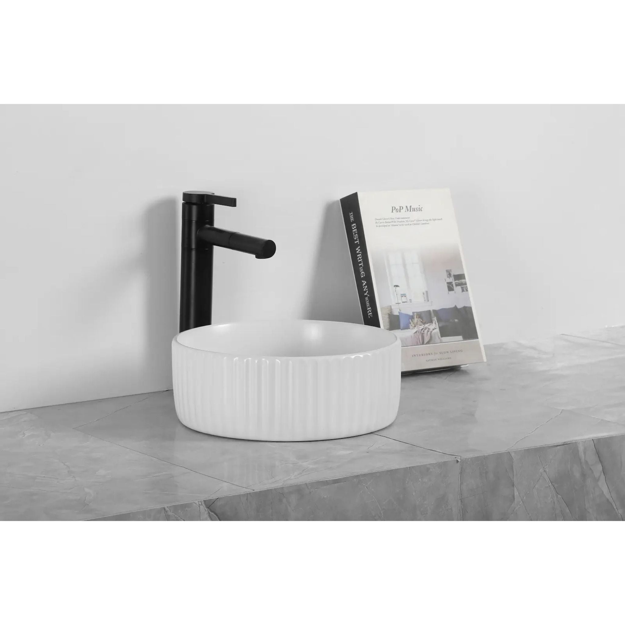 INFINITY ABOVE COUNTER CERAMIC BASIN ROUND MATTE WHITE 300MM