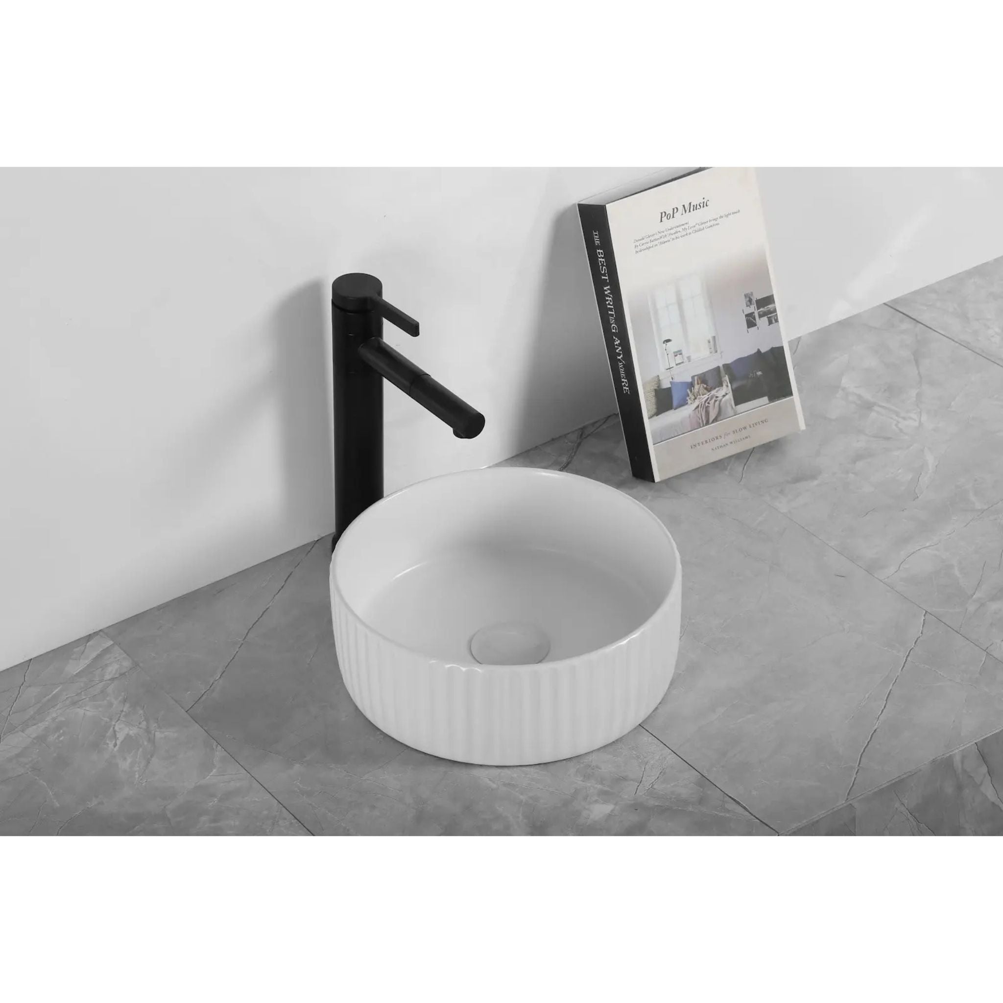 INFINITY ABOVE COUNTER CERAMIC BASIN ROUND MATTE WHITE 300MM