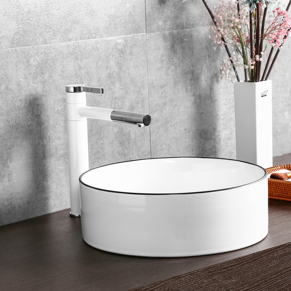 INFINITY ABOVE COUNTER BASIN ROUND GLOSS WHITE / BLACK EDGE 400MM