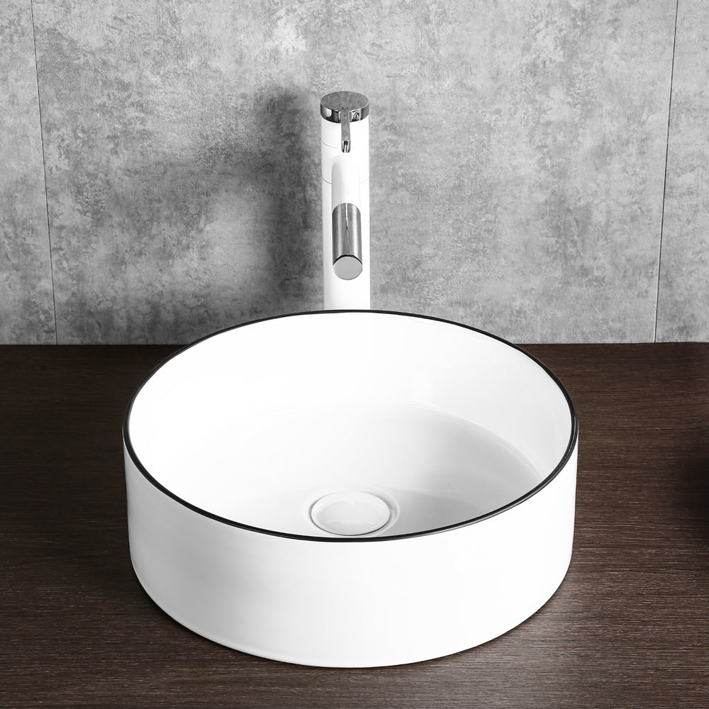 INFINITY ABOVE COUNTER BASIN ROUND GLOSS WHITE / BLACK EDGE 400MM