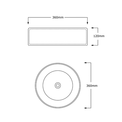 INFINITY ABOVE COUNTER CERAMIC BASIN ROUND GLOSS WHITE AND MATTE BLACK 360MM