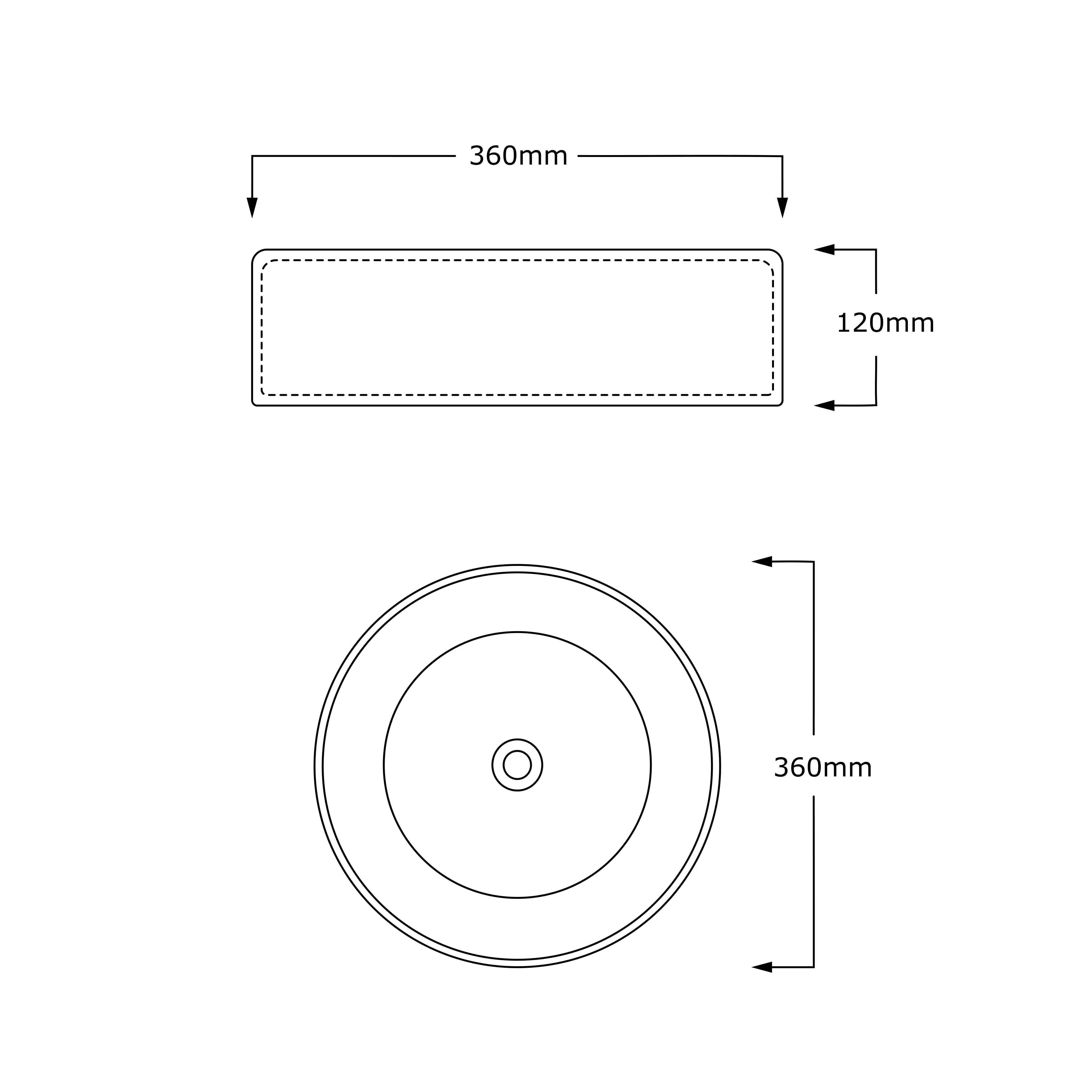 INFINITY ABOVE COUNTER CERAMIC BASIN ROUND GLOSS WHITE AND MATTE BLACK 360MM