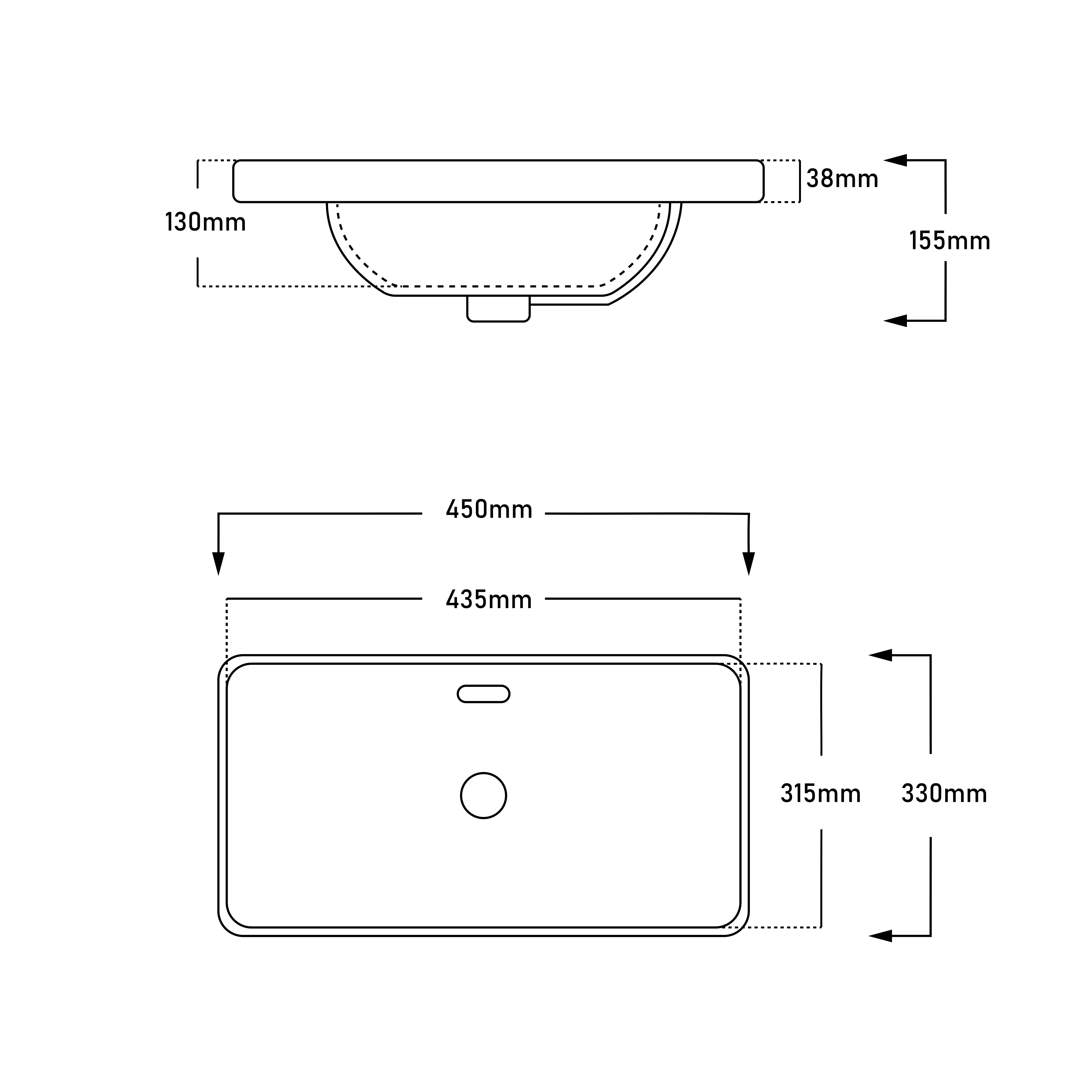 INFINITY DROP-IN CERAMIC BASIN WITH OVERFLOW GLOSS WHITE 450MM