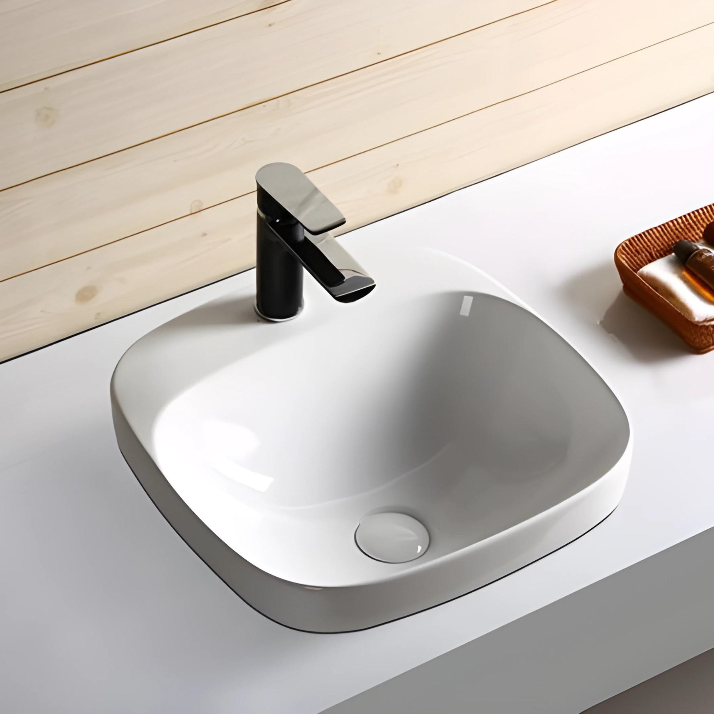 INFINITY CERAMIC ART BASIN DROP IN SQUARE GLOSS WHITE 420MM