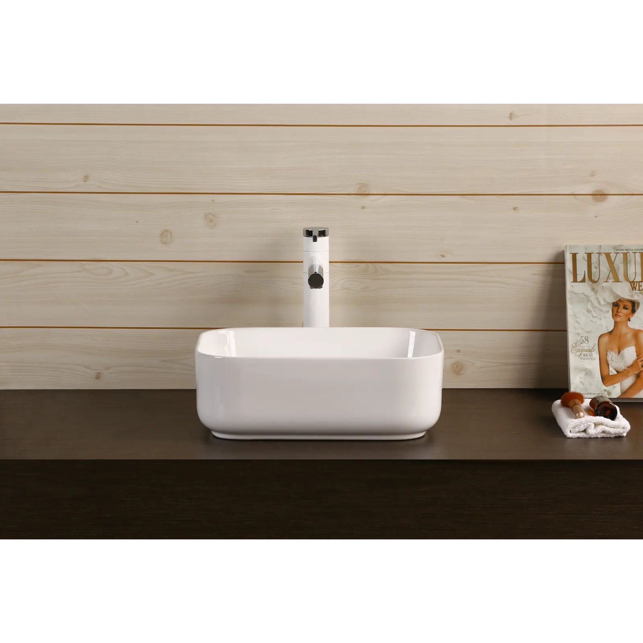 INFINITY ABOVE COUNTER CERAMIC BASIN RECTANGULAR GLOSS WHITE 400MM