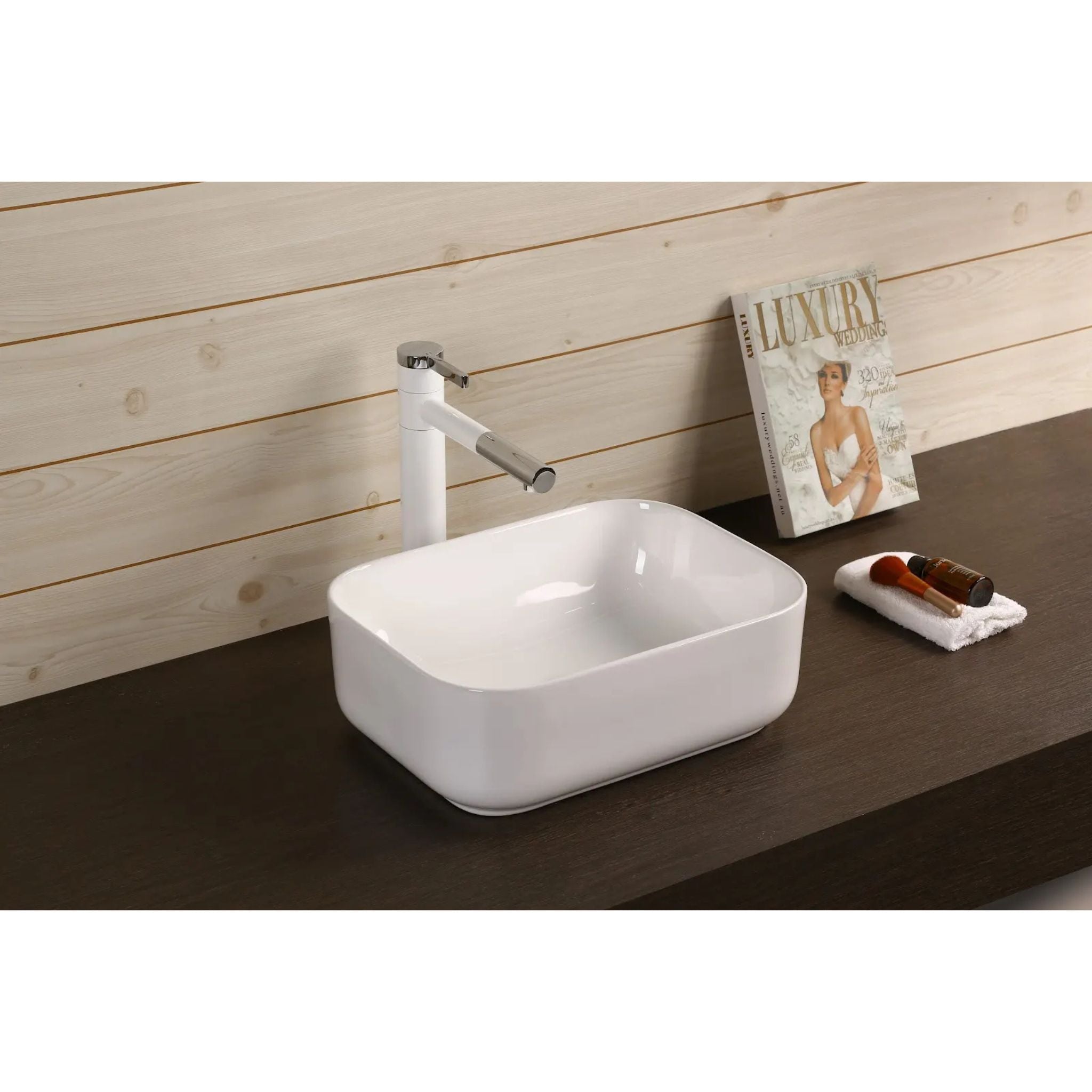 INFINITY ABOVE COUNTER CERAMIC BASIN RECTANGULAR GLOSS WHITE 400MM