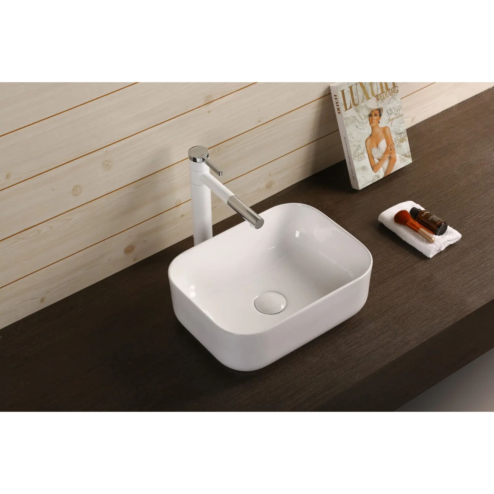INFINITY ABOVE COUNTER CERAMIC BASIN RECTANGULAR GLOSS WHITE 400MM