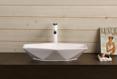 INFINITY CERAMIC BASIN ABOVE COUNTER RECTANGULAR GLOSS WHITE 565MM
