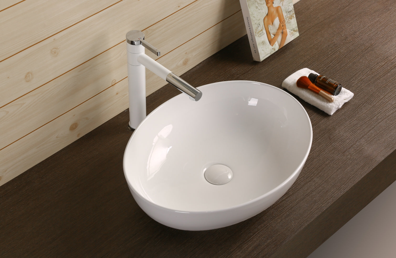 INFINITY CERAMIC BASIN ABOVE COUNTER OVAL GLOSS WHITE 515MM