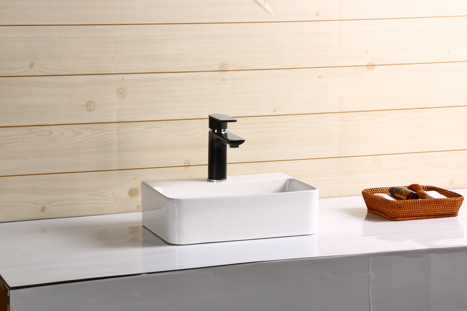 INFINITY CERAMIC BASIN ABOVE COUNTER RECTANGULAR GLOSS WHITE 365MM