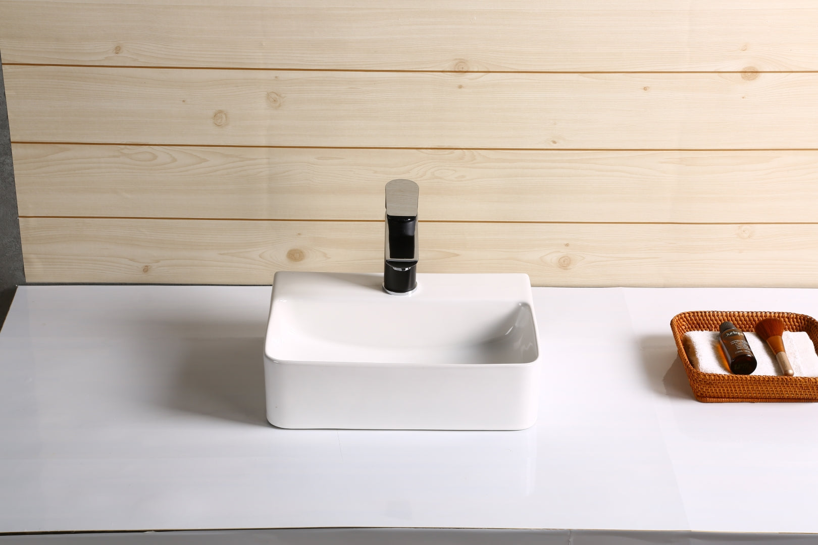 INFINITY CERAMIC BASIN ABOVE COUNTER RECTANGULAR GLOSS WHITE 365MM