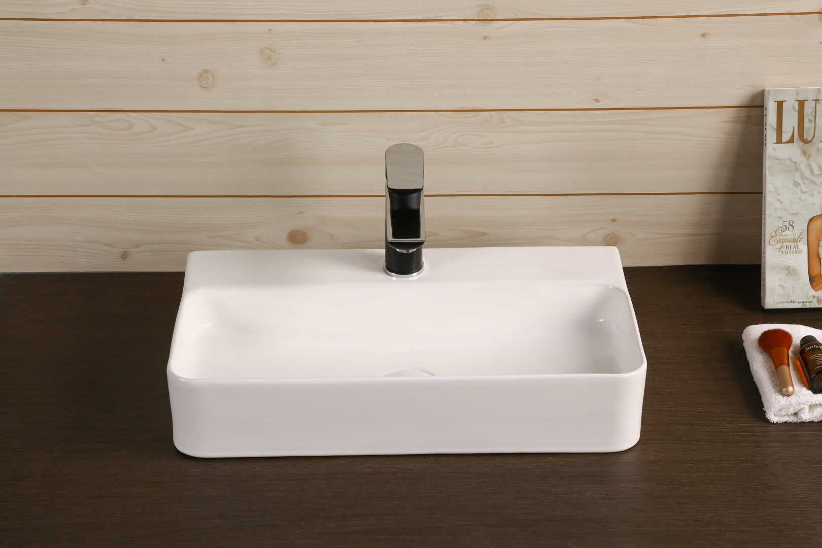 INFINITY CERAMIC BASIN ABOVE COUNTER RECTANGULAR GLOSS WHITE 530MM