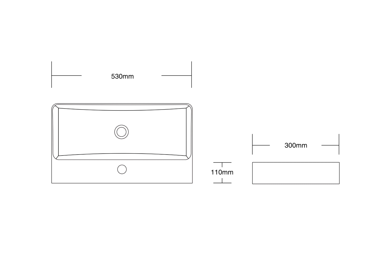 INFINITY CERAMIC BASIN ABOVE COUNTER RECTANGULAR GLOSS WHITE 530MM