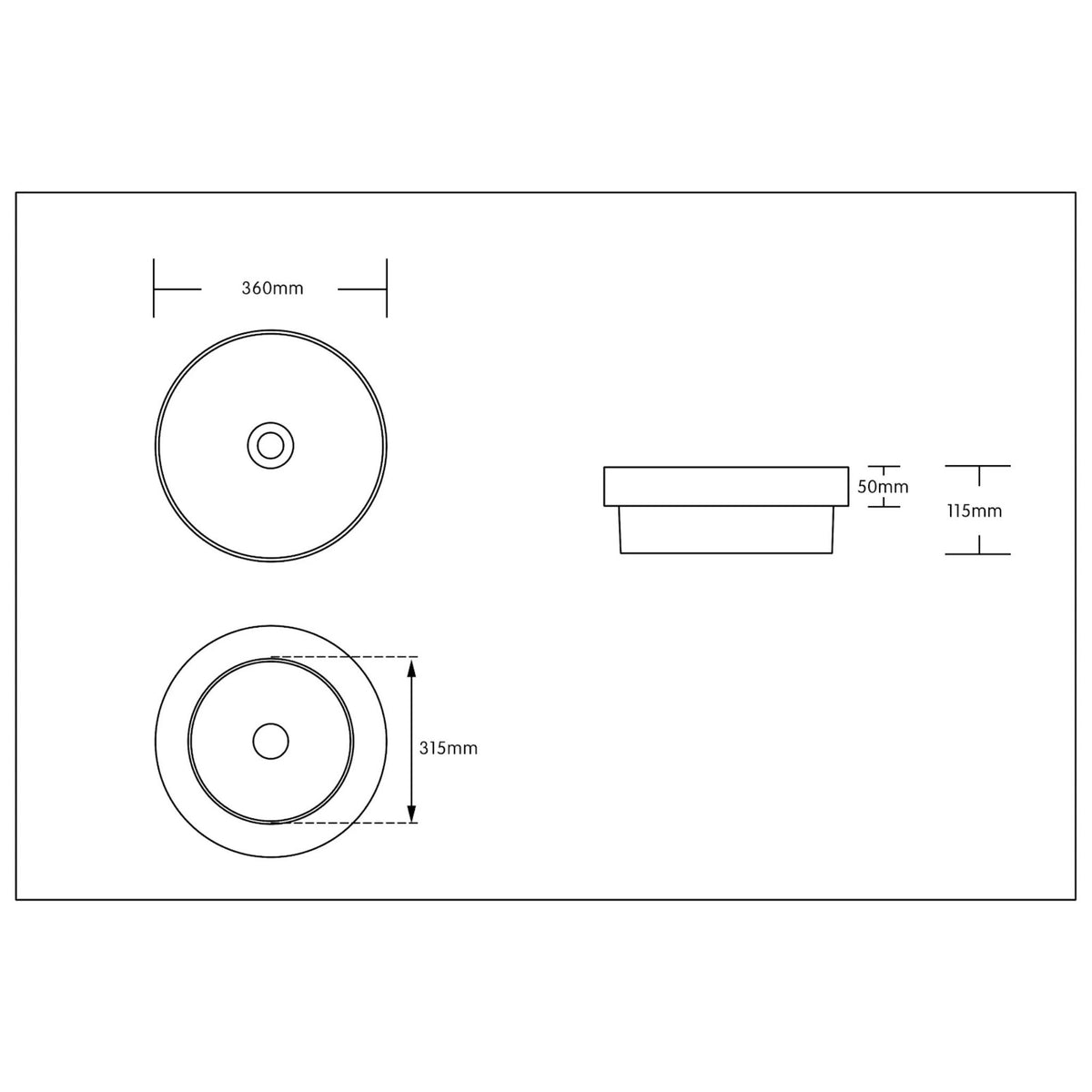 INFINITY ABOVE COUNTER AND DROP-IN CERAMIC BASIN ROUND MATTE WHITE 360MM