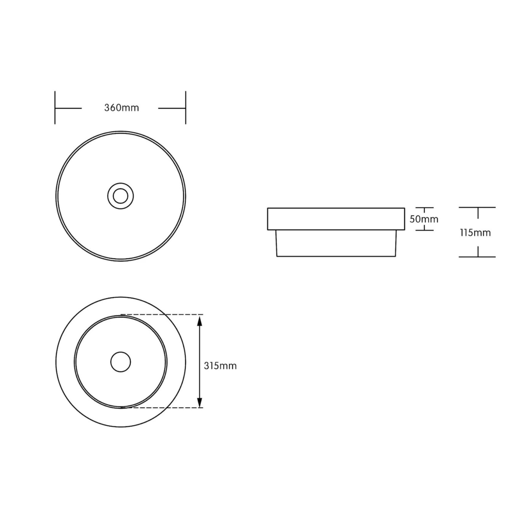 INFINITY ABOVE COUNTER AND DROP-IN CERAMIC BASIN ROUND GLOSS WHITE 360MM