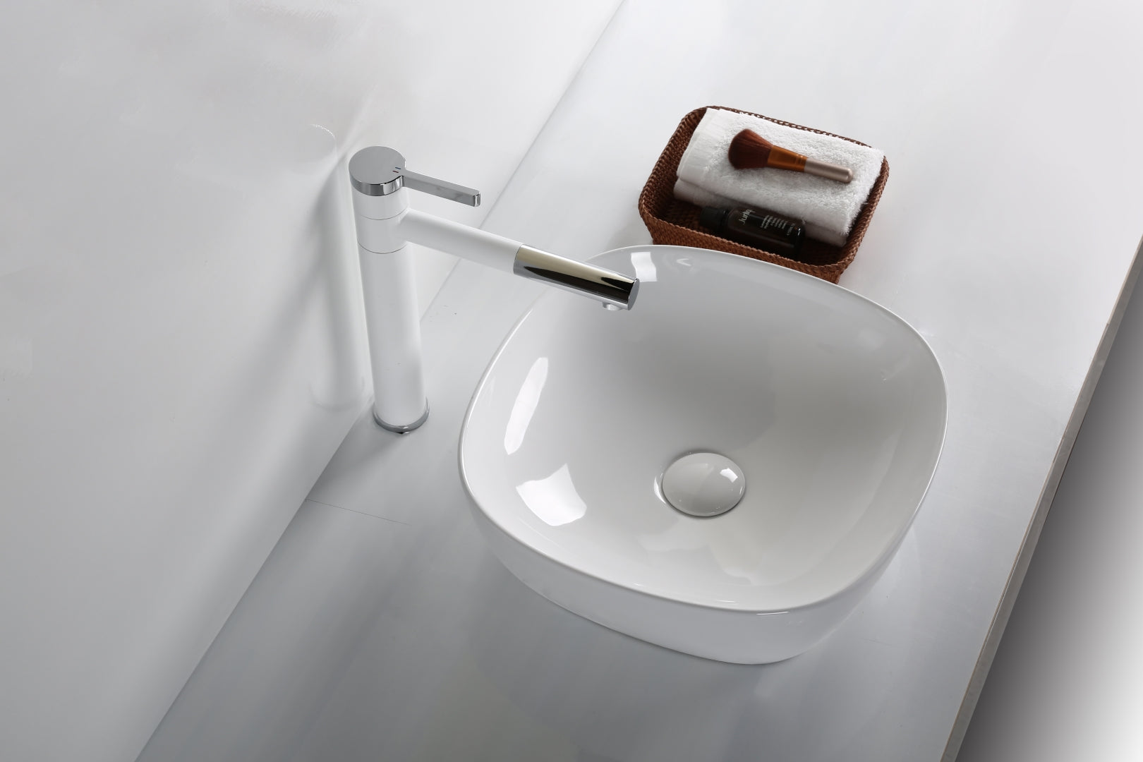 INFINITY CERAMIC BASIN ABOVE COUNTER SQUARE GLOSS WHITE 375MM